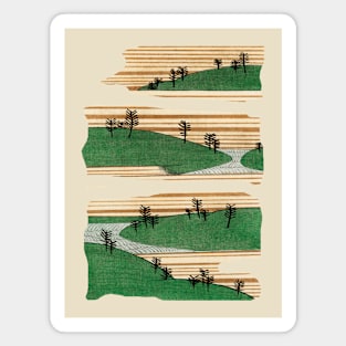 Japanese Woodblock Illustration of Trees Magnet